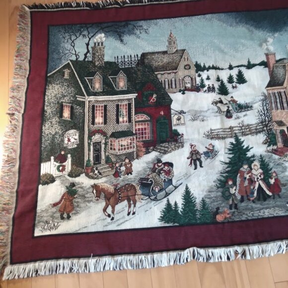 Linda Nelson Stocks: Tapestry throw blanket Christmas winter scene. - Picture 2 of 7